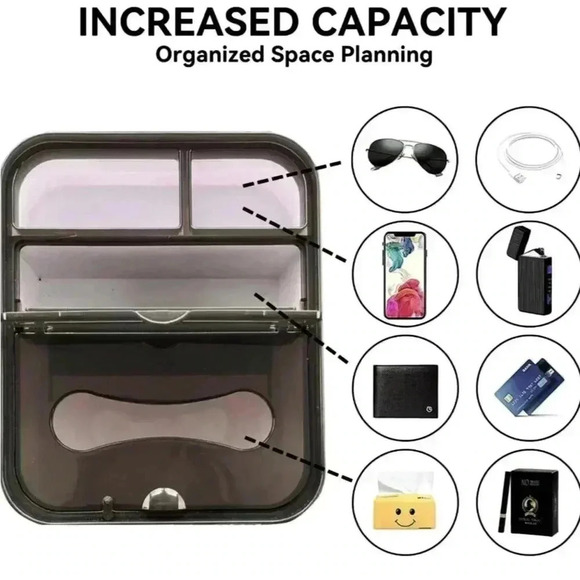 Car Armrest Storage Box with 2 Folding Cup Tissue Holders Multifunctional NEW - Picture 10 of 16